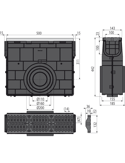 Купить ALCA PLAST Пескоуловитель для дренажного канала AVZ103 с металлической рамой и композитной решеткой С250, арт.  (avz103r-r403) по цене 22159 руб., в Санкт-Петебруге в интернет магазине 100-Систем, а также дургие товары AlcaPlast из раздела Комплектующие и Душевые лотки и душевые трапы