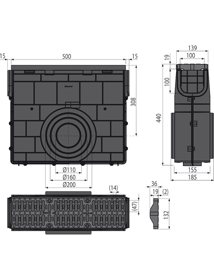 Купить ALCA PLAST Пескоуловитель для дренажного канала AVZ104 с пластиковой рамой и решеткой А15, арт. AVZ104R-R401 (avz104r-r401) по цене 18482 руб., в Санкт-Петебруге в интернет магазине 100-Систем, а также дургие товары AlcaPlast из раздела Комплектующие и Душевые лотки и душевые трапы