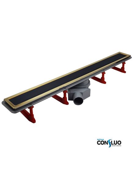 Купить Душевой лоток Pestan Confluo Premium Line 850 Black Glass Gold  (13100118) по цене 49200 руб., в Санкт-Петебруге в интернет магазине 100-Систем, а также дургие товары Pestan из раздела Лотки и Душевые лотки и душевые трапы