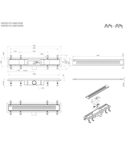 Купить W02SC-P11-060-01BM PrimeFlow Трап для душа линейный универс затвор Cut Gradient 60см цвет черн мат (w02sc-p11-060-01bm) по цене 9490 руб., в Санкт-Петебруге в интернет магазине 100-Систем, а также дургие товары AM.PM из раздела Лотки и Душевые лотки и душевые трапы