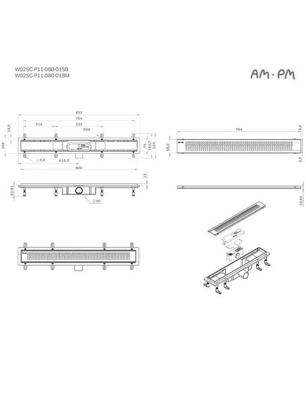 Купить W02SC-P11-080-01BM PrimeFlow Трап для душа линейный универс затвор Cut Gradient 80см цвет черн мат (w02sc-p11-080-01bm) по цене 10990 руб., в Санкт-Петебруге в интернет магазине 100-Систем, а также дургие товары AM.PM из раздела Лотки и Душевые лотки и душевые трапы