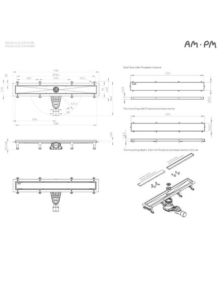 Купить W01SC-U11-070-04BM MasterFlow Трап для душа линейный универс затвор Tile 70см цвет черн мат (w01sc-u11-070-04bm) по цене 14190 руб., в Санкт-Петебруге в интернет магазине 100-Систем, а также дургие товары AM.PM из раздела Лотки и Душевые лотки и душевые трапы