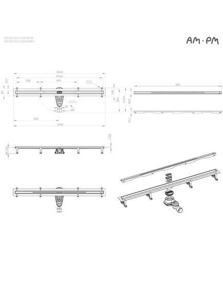 Купить W01SC-S11-100-05BM MasterFlow Трап для душа линейный универс затвор Slim line 100см цвет черн мат (w01sc-s11-100-05bm) по цене 17790 руб., в Санкт-Петебруге в интернет магазине 100-Систем, а также дургие товары AM.PM из раздела Лотки и Душевые лотки и душевые трапы