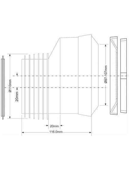 Купить Фановая труба (L116мм) с уплотнительной манжетой и 20мм смещением; вход на 97-107мм, выход вставляется внутрь 4"/110мм трубы (mrwc-mac4) по цене 812 руб., в Санкт-Петебруге в интернет магазине 100-Систем, а также дургие товары McALPINE из раздела Трубчатые отводы и Отводы для унитазов