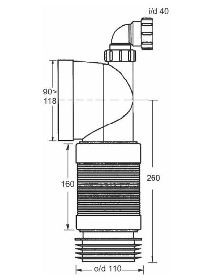 Купить Фановая раздвижная (L260-540мм) гофрированная труба под углом 90° с прокладкой и адаптером на 40мм; вход на 90-110мм; выход вставляется внутрь 4"/110мм трубы (mrwc-f11rd) по цене 4952.56 руб., в Санкт-Петебруге в интернет магазине 100-Систем, а также дургие товары McALPINE из раздела Гофрированный отвод и Отводы для унитазов