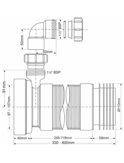 Купить Фановая раздвижная (L330-800мм) гофрированная труба с прокладкой и адаптером на 40мм; вход на 90-110мм; выход вставляется внутрь 4"/110мм трубы (mrwc-f33rd) по цене 4217.92 руб., в Санкт-Петебруге в интернет магазине 100-Систем, а также дургие товары McALPINE из раздела Гофрированный отвод и Отводы для унитазов