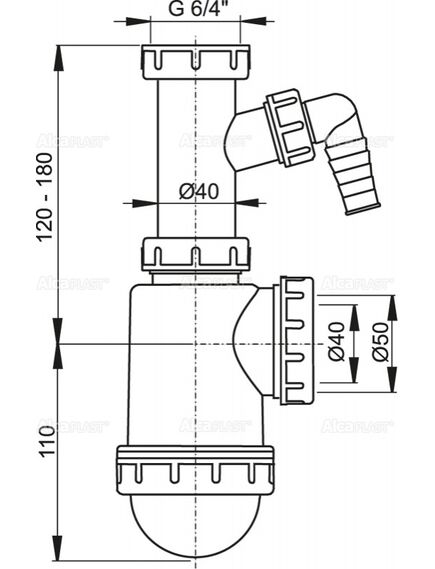 Купить Сифон для кухонной мойки Alcadrain A443P-DN50/40 Белый (a443p-dn50/40) по цене 852 руб., в Санкт-Петебруге в интернет магазине 100-Систем, а также дургие товары AlcaPlast из раздела Сифоны для моек и Сифоны