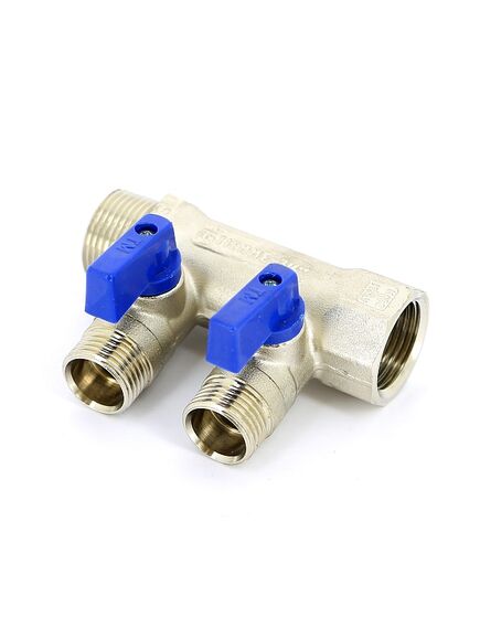 Купить Коллектор 2 отв. с шар. клапанами 3/4*1/2"(16) (никель) (1820004 / 1822n160402) по цене 2945 руб., в Санкт-Петебруге в интернет магазине 100-Систем, а также дургие товары  из раздела Запорные коллекторы и Коллекторы и коллекторные группы