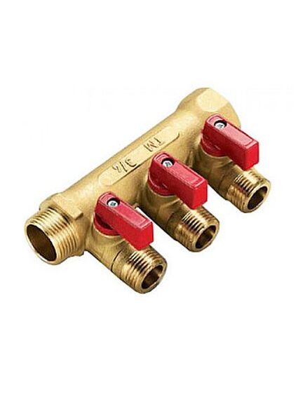 Купить Коллектор 3 отв. с шар. клапанами 3/4*1/2" (латунь) O-ring красные ручки (1820076) по цене 4220 руб., в Санкт-Петебруге в интернет магазине 100-Систем, а также дургие товары  из раздела Запорные коллекторы и Коллекторы и коллекторные группы