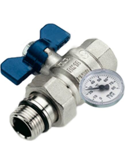 Купить Кран 1" шаровый со сгоном и термометром (синяя бабочка) (2120042 / 2120b2806r) по цене 2946 руб., в Санкт-Петебруге в интернет магазине 100-Систем, а также дургие товары  из раздела Краны со сгоном и накидной гайкой 1 и Краны со сгоном и накидной гайкой