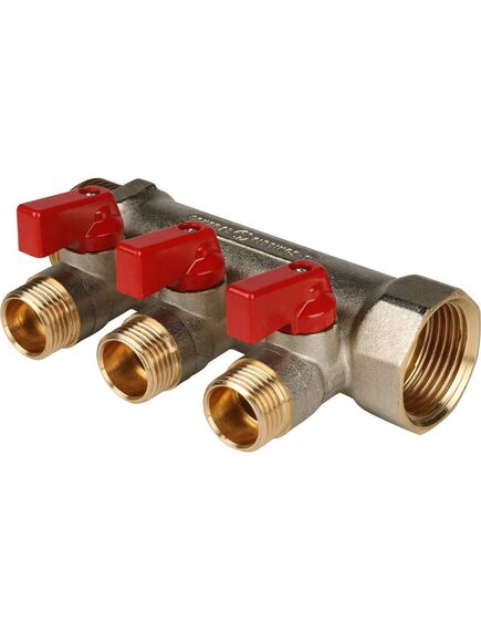 Купить SMB 6200 011203 STOUT Коллектор с шаровыми кранами 1", 3 отвода 1/2" (красные ручки) (smb 6200 011203) по цене 2653 руб., в Санкт-Петебруге в интернет магазине 100-Систем, а также дургие товары STOUT из раздела Запорные коллекторы и Коллекторы и коллекторные группы