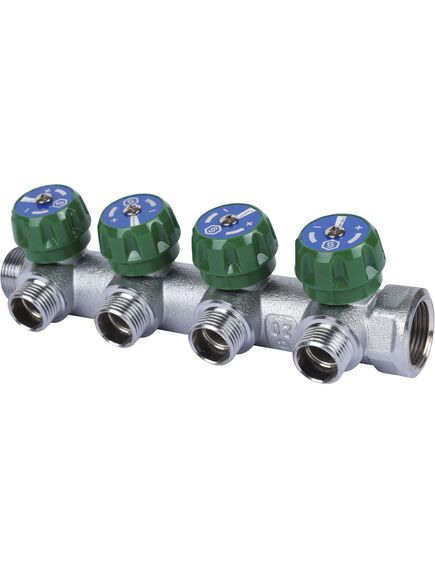 Купить SMB-6850-341204 STOUT Коллектор регулирующий 3/4", 4 отвода 1/2" (smb-6850-341204) по цене 4759 руб., в Санкт-Петебруге в интернет магазине 100-Систем, а также дургие товары STOUT из раздела Вентильные коллекторы и Коллекторы и коллекторные группы