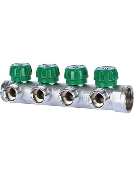 Купить SMB-6850-013404 STOUT Коллектор регулирующий 1", 4 отвода 3/4" ЕК (smb-6850-013404) по цене 5403 руб., в Санкт-Петебруге в интернет магазине 100-Систем, а также дургие товары STOUT из раздела Вентильные коллекторы и Коллекторы и коллекторные группы