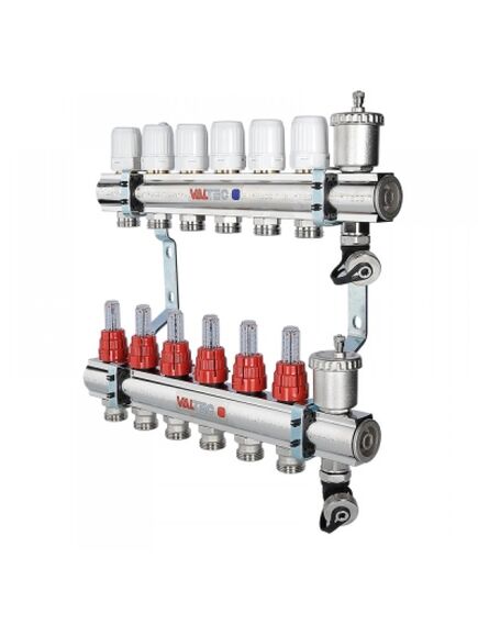 Купить Коллекторная группа Valtec 6 выходов 1"-3/4". (2загл. 2возд. 2сл.крана.2кронш.) никель.латунь.с расх (vtc.596.emnx.0606) по цене 38075 руб., в Санкт-Петебруге в интернет магазине 100-Систем, а также дургие товары VALTEC из раздела Коллекторы теплого пола и Коллекторы и коллекторные группы