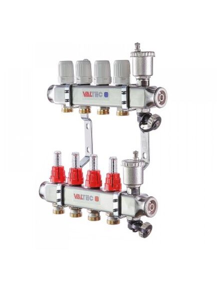 Купить Коллекторная группа Valtec 10выходов 1"-3/4". (2загл. 2возд. 2сл.крана.2кронш.) нерж.сталь. с расход (vtc.586.emnx.0610) по цене 38836 руб., в Санкт-Петебруге в интернет магазине 100-Систем, а также дургие товары VALTEC из раздела Коллекторы теплого пола и Коллекторы и коллекторные группы