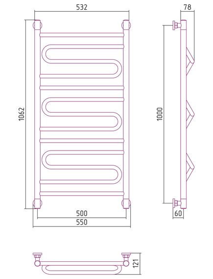Купить Полотенцесушитель водяной Сунержа Элегия+ 1000х500 (020-0205-1050) по цене 40400 руб., в Санкт-Петебруге в интернет магазине 100-Систем, а также дургие товары Сунержа из раздела Водяные полотенцесушители и Полотенцесушители
