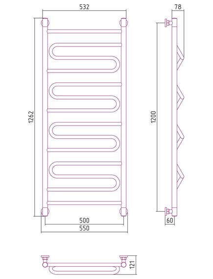 Купить Полотенцесушитель водяной Сунержа Элегия+ 1200х500 (00-0205-1250) по цене 40450 руб., в Санкт-Петебруге в интернет магазине 100-Систем, а также дургие товары Сунержа из раздела Водяные полотенцесушители и Полотенцесушители