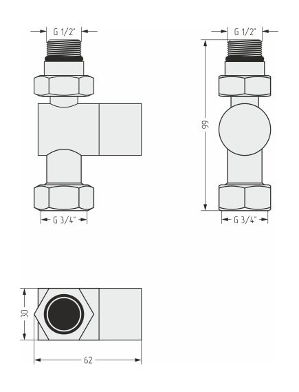 Купить Вентиль Сунержа прямой под шестигранник G 1/2" НР х G 3/4" НГ (032-1405-1234) по цене 8760 руб., в Санкт-Петебруге в интернет магазине 100-Систем, а также дургие товары Сунержа из раздела Комплектующие и Полотенцесушители