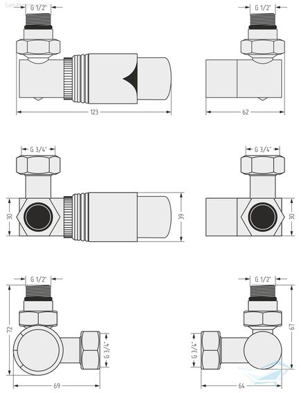 Купить Автоматический терморегулятор Сунержа 3D левый G 1/2" НР х G 3/4" НГ (набор) (31-1421-6207) по цене 23230 руб., в Санкт-Петебруге в интернет магазине 100-Систем, а также дургие товары Сунержа из раздела Комплектующие и Полотенцесушители