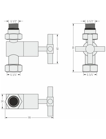 Купить Вентиль Сунержа прямой крест G 1/2" НР х G 3/4" НГ (05-1409-1234) по цене 12940 руб., в Санкт-Петебруге в интернет магазине 100-Систем, а также дургие товары Сунержа из раздела Комплектующие и Полотенцесушители