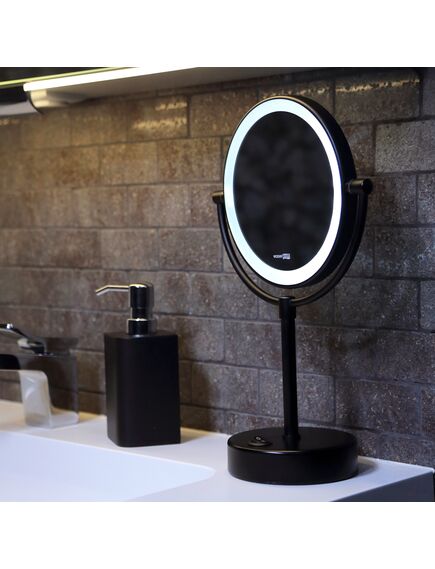 Купить K-1005BLACK Зеркало с LED-подсветкой двухстороннее, стандартное и с 3-х кратным увеличением (k-1005black) по цене 13850 руб., в Санкт-Петебруге в интернет магазине 100-Систем, а также дургие товары WasserKRAFT из раздела Косметические зеркала и Аксессуары для ванной комнаты
