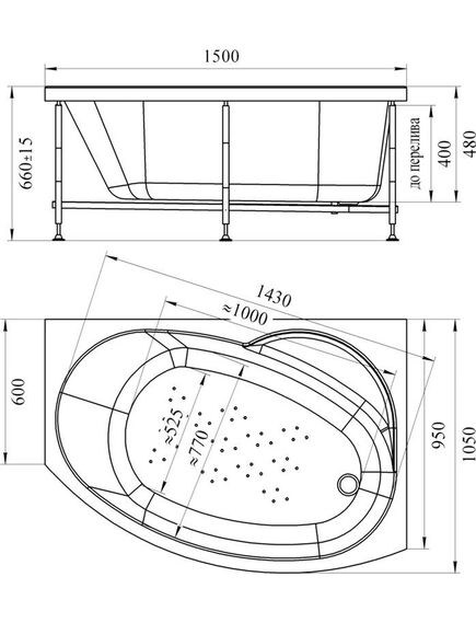 Купить Акриловая ванна Монти 150х105 (правосторонняя), фронтальная панель, каркас (2-78-0-2-1-213) по цене 47383 руб., в Санкт-Петебруге в интернет магазине 100-Систем, а также дургие товары RADOMIR из раздела Акриловые ванны и Ванны
