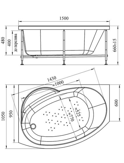 Купить Акриловая ванна Монти 150х105 (левосторонняя), фронтальная панель, каркас (2-78-0-1-1-213) по цене 47383 руб., в Санкт-Петебруге в интернет магазине 100-Систем, а также дургие товары RADOMIR из раздела Акриловые ванны и Ванны