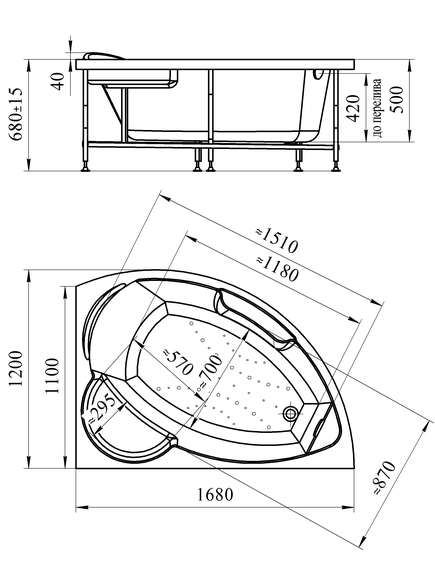 Купить Акриловая ванна Алари 168х120 (правосторонняя), каркас (2-01-0-2-1-218) по цене 45017 руб., в Санкт-Петебруге в интернет магазине 100-Систем, а также дургие товары RADOMIR из раздела Акриловые ванны и Ванны
