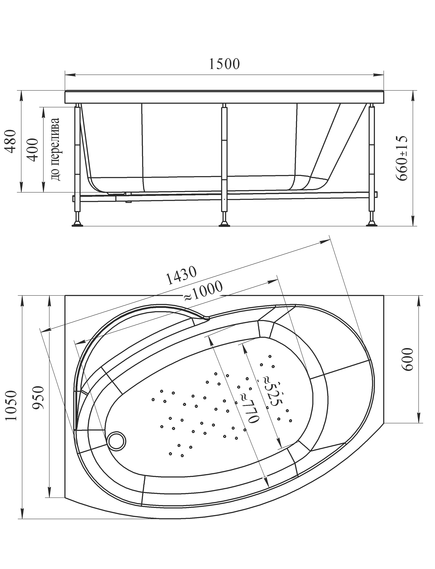 Купить Акриловая ванна Монти 150х105(правосторонняя), каркас (2-01-0-2-1-213) по цене 39209 руб., в Санкт-Петебруге в интернет магазине 100-Систем, а также дургие товары RADOMIR из раздела Акриловые ванны и Ванны