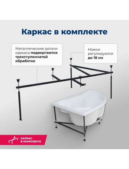 Купить Акриловая ванна Aquanet Capri 160x100 R (с каркасом) (205386) по цене 35318 руб., в Санкт-Петебруге в интернет магазине 100-Систем, а также дургие товары AQUANET из раздела Акриловые ванны и Ванны