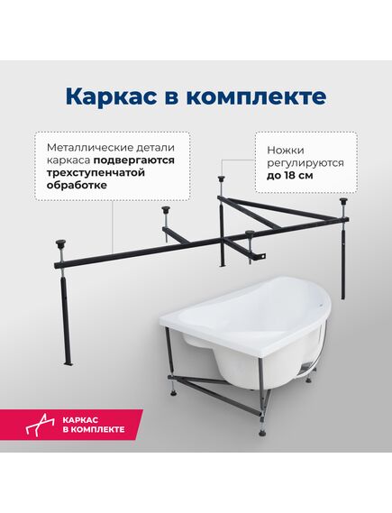 Купить Акриловая ванна Aquanet Capri 170x110 R (с каркасом) (205387) по цене 47259 руб., в Санкт-Петебруге в интернет магазине 100-Систем, а также дургие товары AQUANET из раздела Акриловые ванны и Ванны