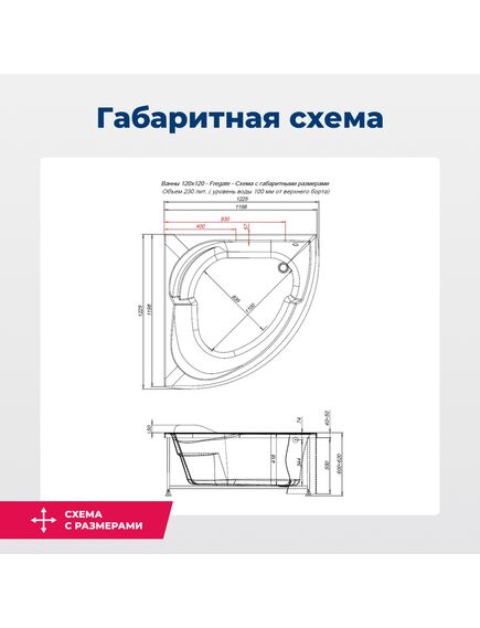 Купить Акриловая ванна Aquanet Fregate 120x120 (с каркасом) (205488) по цене 33796 руб., в Санкт-Петебруге в интернет магазине 100-Систем, а также дургие товары AQUANET из раздела Акриловые ванны и Ванны