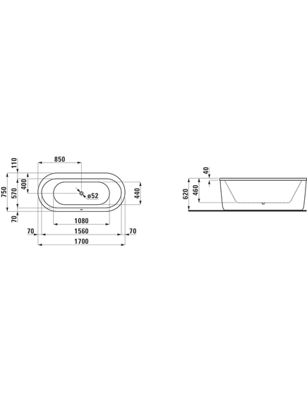 Купить Акриловая ванна Laufen Solutions 170x75 2.2251.2.000.000.1 без гидромассажа (2.2251.2.000.000.1) по цене 263045.77 руб., в Санкт-Петебруге в интернет магазине 100-Систем, а также дургие товары LAUFEN из раздела Акриловые ванны и Ванны