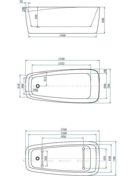 Купить Акриловая ванна Aquanet Family Trend 170x78 90778 Gloss Finish (90778-gw) по цене 111680 руб., в Санкт-Петебруге в интернет магазине 100-Систем, а также дургие товары AQUANET из раздела Акриловые ванны и Ванны