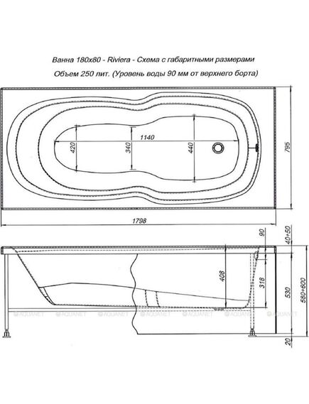 Купить Акриловая ванна Aquanet Riviera 180x80 (с каркасом) (231080) по цене 30669 руб., в Санкт-Петебруге в интернет магазине 100-Систем, а также дургие товары AQUANET из раздела Акриловые ванны и Ванны