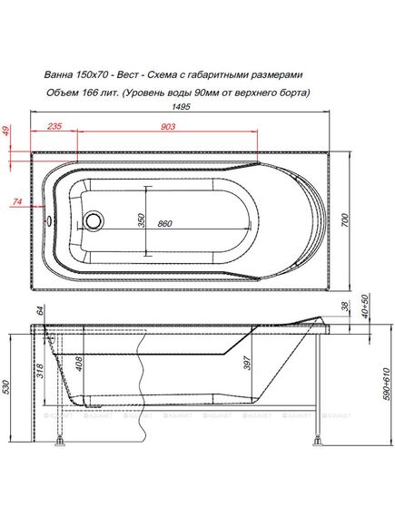Купить Акриловая ванна Aquanet West NEW 150x70 (с каркасом) (240462) по цене 19409 руб., в Санкт-Петебруге в интернет магазине 100-Систем, а также дургие товары AQUANET из раздела Акриловые ванны и Ванны