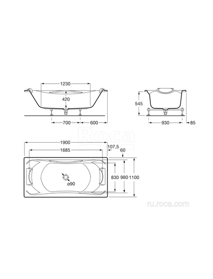 Купить Ванна Roca BeCool 190х110 247989001 (247989001) по цене 225202.77 руб., в Санкт-Петебруге в интернет магазине 100-Систем, а также дургие товары ROCA из раздела Акриловые ванны и Ванны