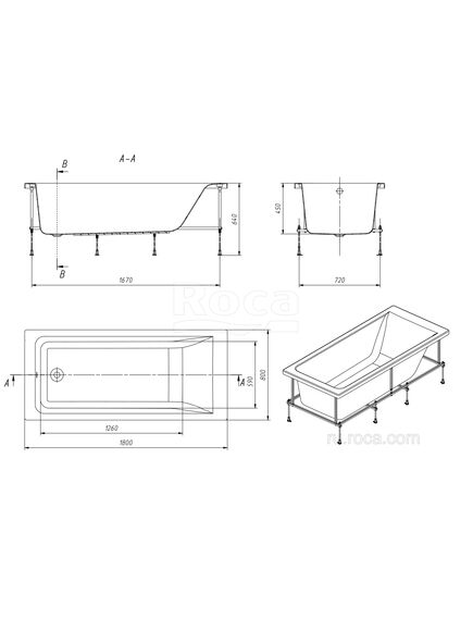 Купить Акриловая ванна Roca Easy 180x80 прямоугольная белая 248618000 (248618000) по цене 28942.6 руб., в Санкт-Петебруге в интернет магазине 100-Систем, а также дургие товары ROCA из раздела Акриловые ванны и Ванны