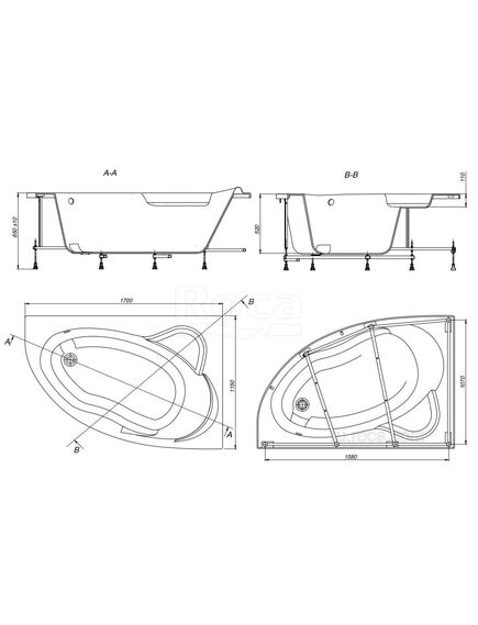 Купить Акриловая ванна Roca Luna 170x115 асимметричная правая белая 248641000	0 (248641000) по цене 36219.61 руб., в Санкт-Петебруге в интернет магазине 100-Систем, а также дургие товары ROCA из раздела Акриловые ванны и Ванны