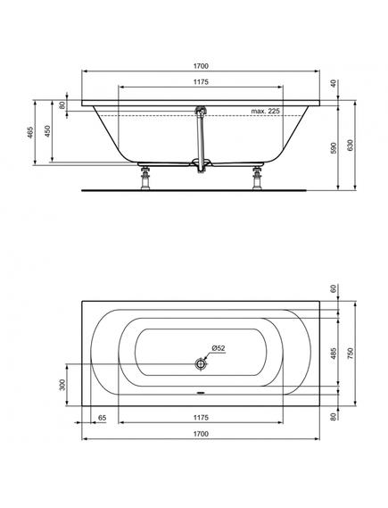 Купить Прямоугольная ванна 170х75 см Ideal Standard HOTLINE K274901 (k274901) по цене 37347.16 руб., в Санкт-Петебруге в интернет магазине 100-Систем, а также дургие товары IDEAL STANDARD из раздела Акриловые ванны и Ванны