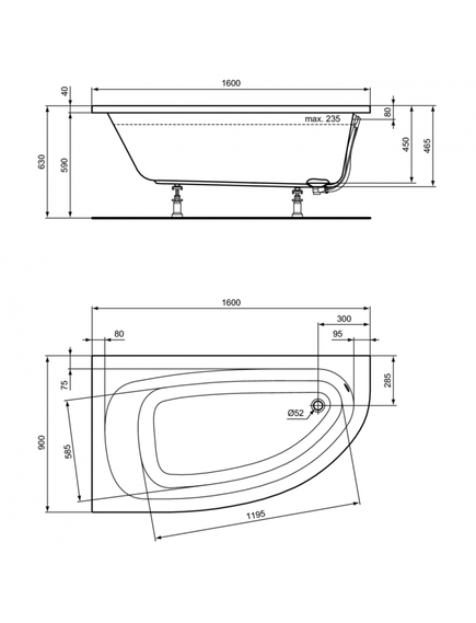 Купить Асимметричная ванна 160х90 см Ideal Standard HOTLINE K275801 (k275801) по цене 39923.17 руб., в Санкт-Петебруге в интернет магазине 100-Систем, а также дургие товары IDEAL STANDARD из раздела Акриловые ванны и Ванны
