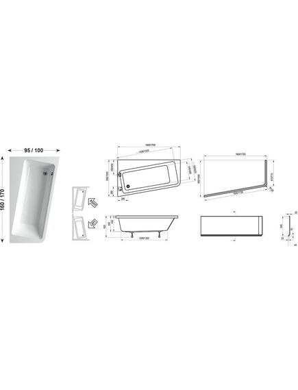 Купить Ванна акриловая Ravak 10°(TD) 160х95 правая (c841000000) по цене 61050 руб., в Санкт-Петебруге в интернет магазине 100-Систем, а также дургие товары RAVAK из раздела Акриловые ванны и Ванны