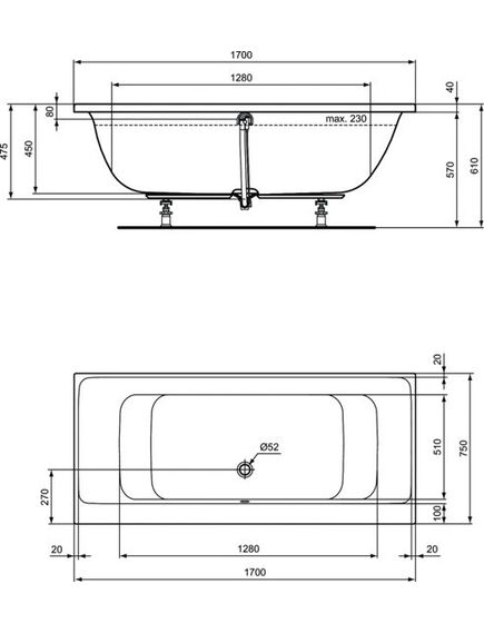 Купить Встраиваемая акриловая прямоугольная ванна 170х75 см Ideal Standard CONNECT AIR E106601 (e106601) по цене 55251.24 руб., в Санкт-Петебруге в интернет магазине 100-Систем, а также дургие товары IDEAL STANDARD из раздела Акриловые ванны и Ванны
