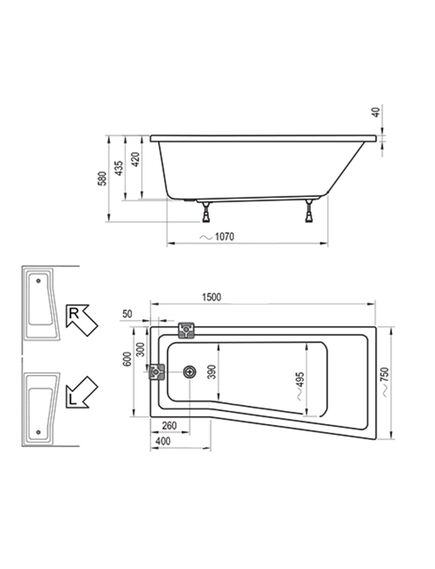 Купить Акриловая ванна 150х75 Ravak BeHappy II C981000000 L (c981000000) по цене 53333 руб., в Санкт-Петебруге в интернет магазине 100-Систем, а также дургие товары RAVAK из раздела Акриловые ванны и Ванны