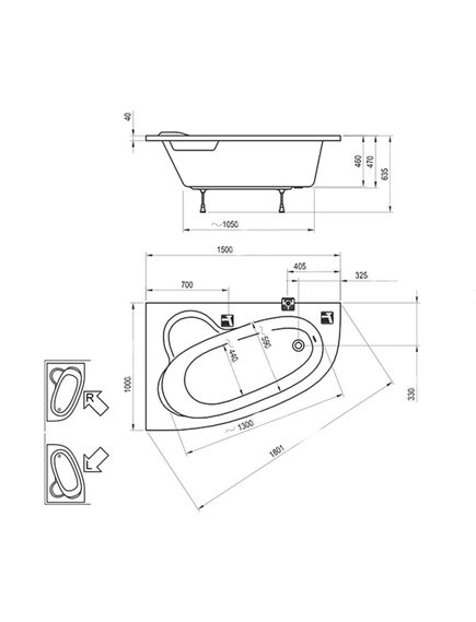 Купить Акриловая ванна 150х100 Ravak Asymmetric C451000000 R (c451000000) по цене 63690 руб., в Санкт-Петебруге в интернет магазине 100-Систем, а также дургие товары RAVAK из раздела Акриловые ванны и Ванны