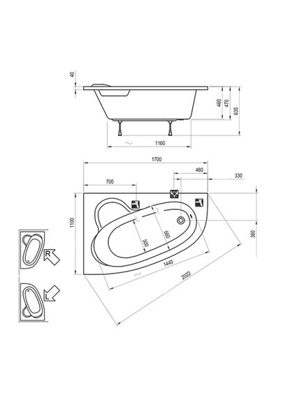 Купить Акриловая ванна Ravak Asymmetric 170x110 L без гидромассажа (c481000000) по цене 79090 руб., в Санкт-Петебруге в интернет магазине 100-Систем, а также дургие товары RAVAK из раздела Акриловые ванны и Ванны