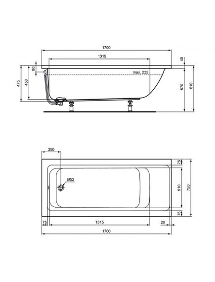 Купить Встраиваемая акриловая прямоугольная ванна 170х75 см Ideal Standard CONNECT AIR E106401 (e106401) по цене 55251.24 руб., в Санкт-Петебруге в интернет магазине 100-Систем, а также дургие товары IDEAL STANDARD из раздела Акриловые ванны и Ванны