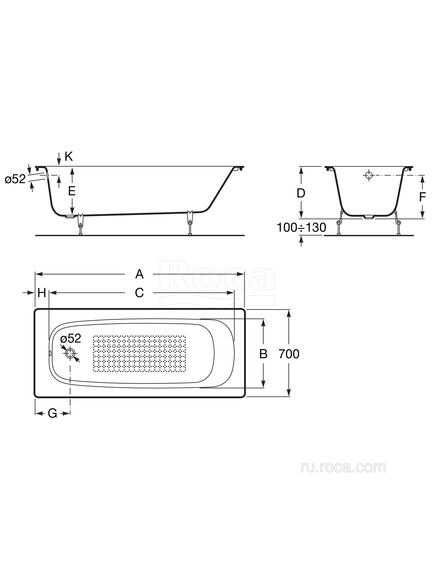 Купить Ванна Roca Continental 140х70 anti-slip 212914001 (212914001) по цене 59062.77 руб., в Санкт-Петебруге в интернет магазине 100-Систем, а также дургие товары ROCA из раздела Чугунные ванны и Ванны