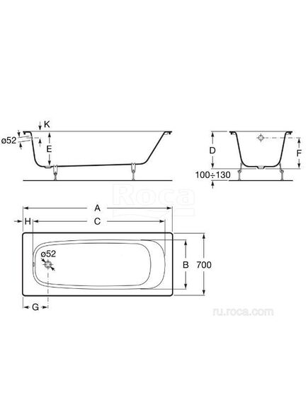 Купить Ванна Roca Continental 170x70 21290100R (21290100r) по цене 65523.77 руб., в Санкт-Петебруге в интернет магазине 100-Систем, а также дургие товары ROCA из раздела Чугунные ванны и Ванны