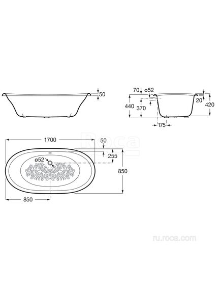 Купить Ванна Roca Newcast серая, anti-slip 170x85 233650000 (233650000) по цене 211357.77 руб., в Санкт-Петебруге в интернет магазине 100-Систем, а также дургие товары ROCA из раздела Чугунные ванны и Ванны